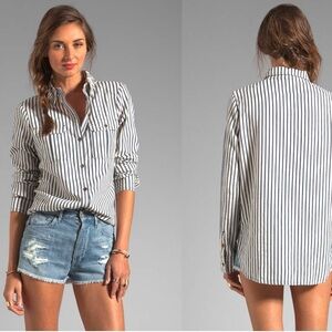 PAIGE Kadie Striped Button Up Shirt Top Blue White Long Sleeve Size Medium